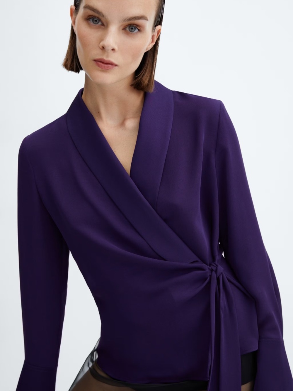 Wrapped Lapel Blouse in Navy, NWOT